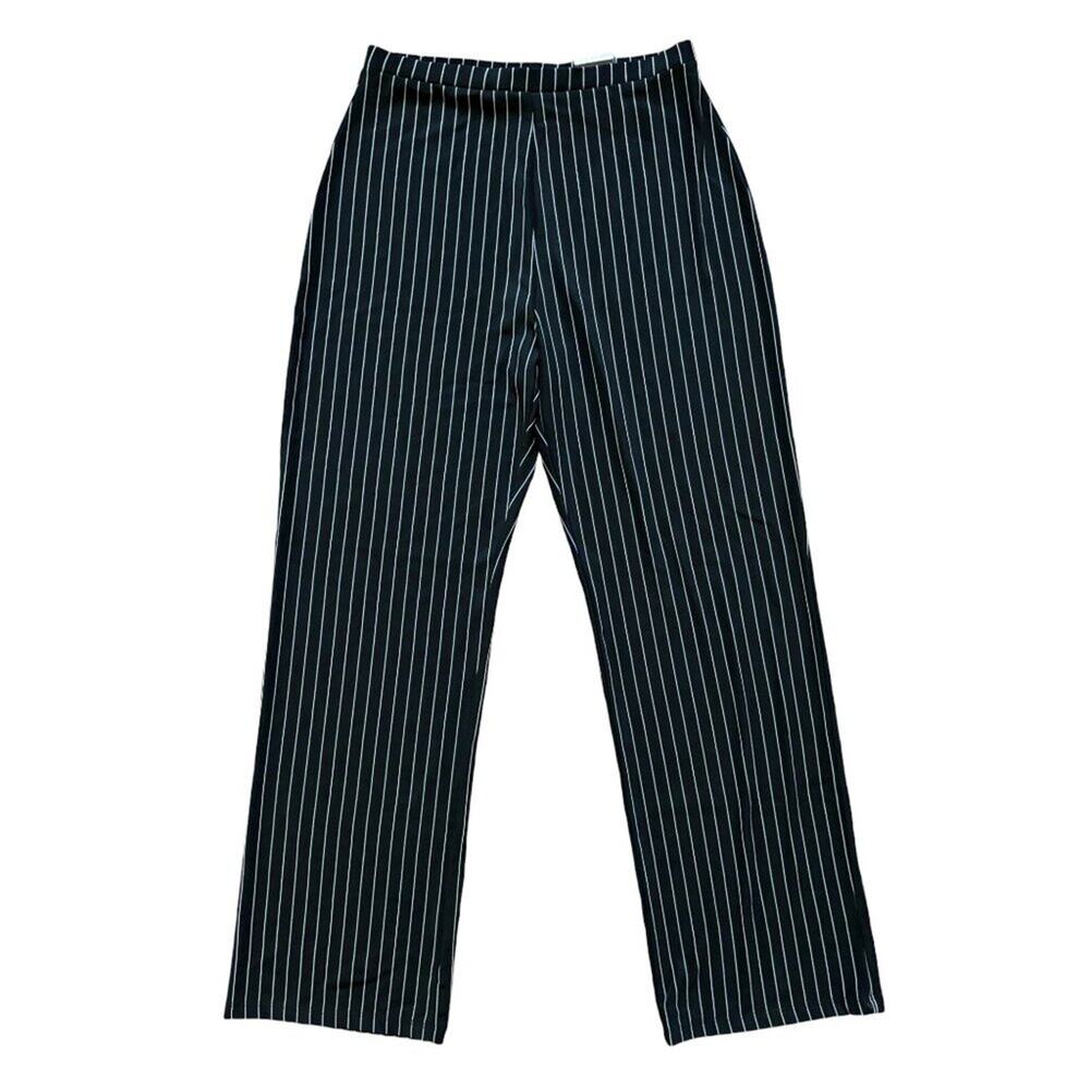 NWT STUDIO 1940 Wrinkle Resistant Pinstriped Stretchy Pull On Pants Black SZ M